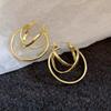 New Simple Three-circle Cross Earrings Three-dimensional Geometry Temperament High-end Earrings Exquisite Fashion Versatile Ear Jewelry