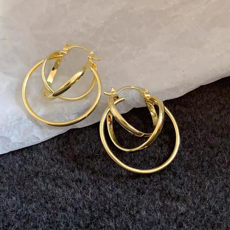 New Simple Three-circle Cross Earrings Three-dimensional Geometry Temperament High-end Earrings Exquisite Fashion Versatile Ear Jewelry