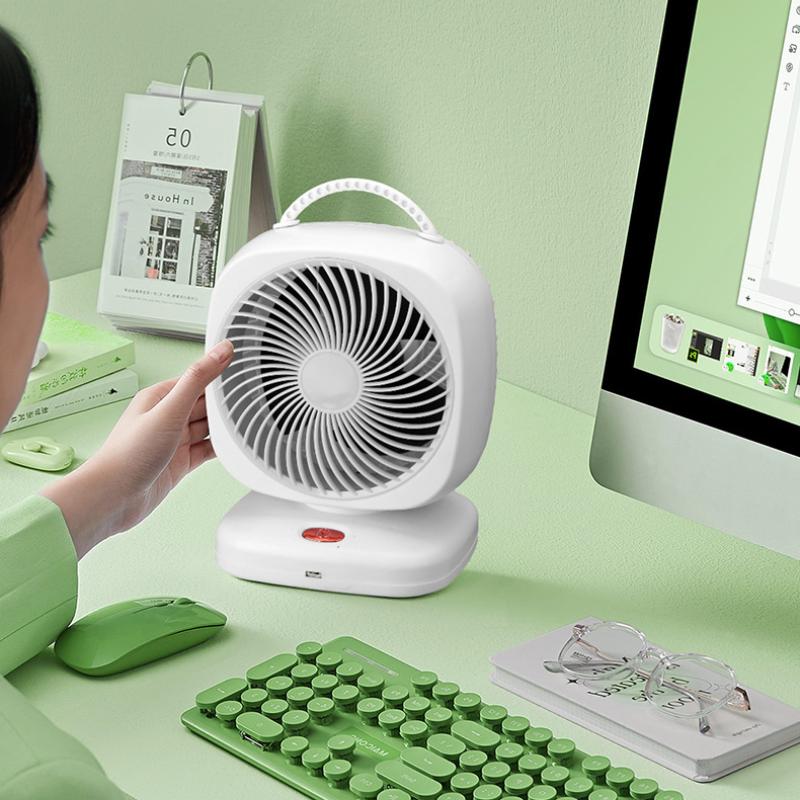 Neuer tragbarer kleiner Ventilator, doppelköpfiger, rotierender elektrischer Tischventilator, doppelschichtiger Umwälzventilator für den Haushalt