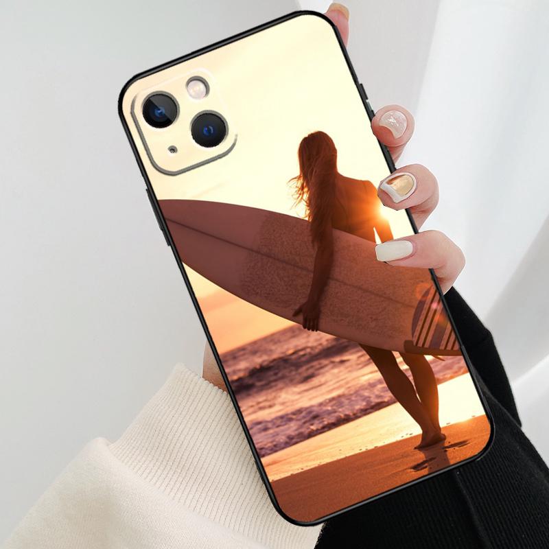 HAWAII BEACH SURF GIRL SURFING ART Phone Case For iPhone 17 Pro Max 16 15 11 13 12 14 Pro Max Mini 15 16 Plus 16e 17 Air Cover