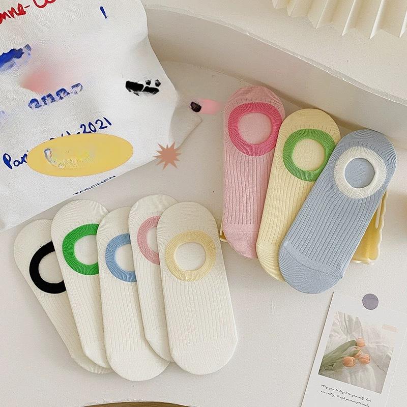 New 5 Pairs Summer Cotton Non Slip Invisible Heel Socks Thin Ice Cream Color Block Boat Socks Sweat-absorbing Women Children