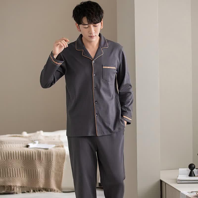 Men's Casual Cotton Blend Long Sleeve Pajama Set