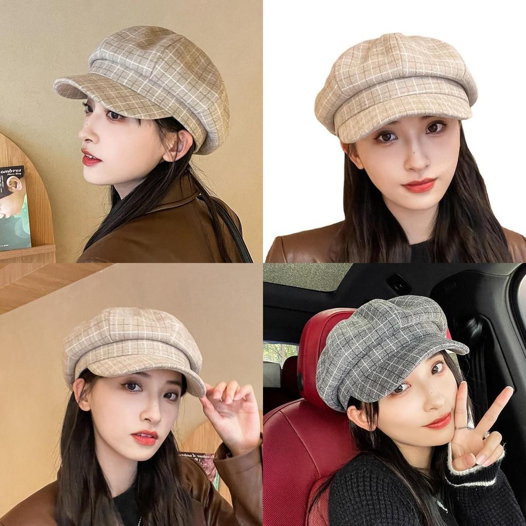 Retro Beret With Grid Printing Design Suitable For Daily Dressing Outdoor