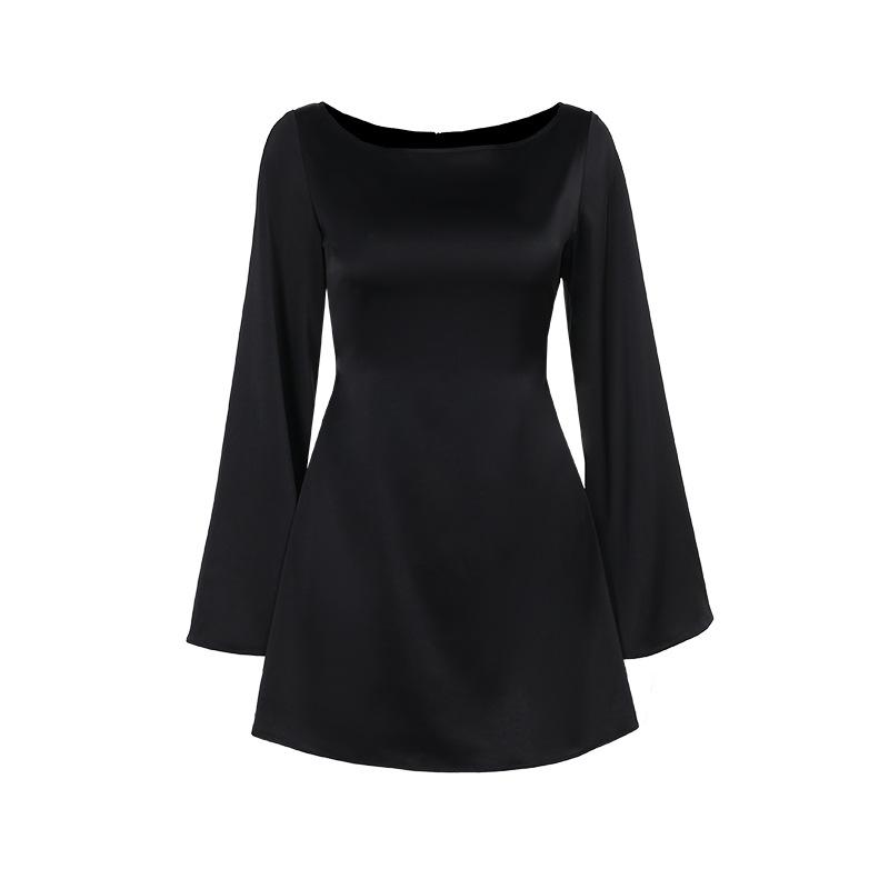 Temperament, Taillenformende Riemen, Satinkleid, Damen, Herbst, Modisch und Elegant, Slim Fit, Hüftbetonender kurzer Rock