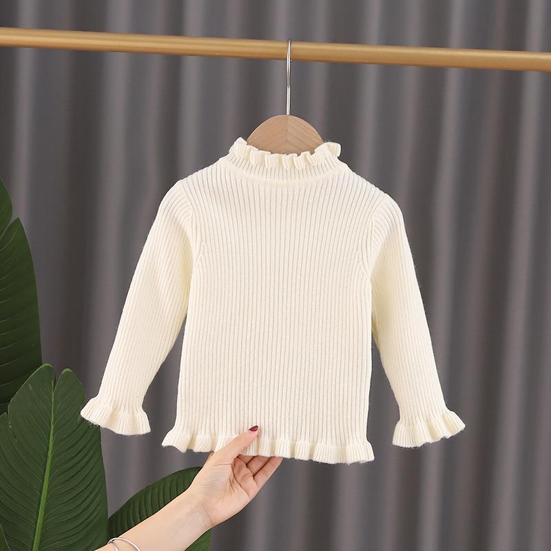 

Вязаные свитера для девочек, пуловеры, свитера с оборками и воротником, теплые водолазки с подкладкой, осенне-зимняя детская одежда, свитера для девочек, топы из бутика 100 слоновая кость