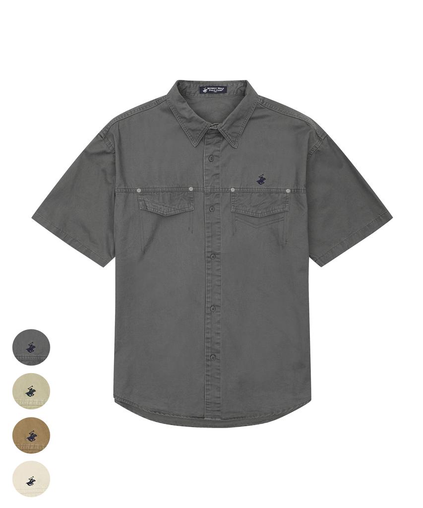 BHPOLOCLUB Men'S Washed Flap Pocket Short Sleeve Shirt 4 Colors Sh102