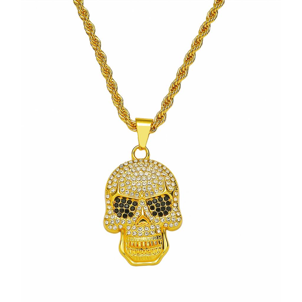New Hot Selling Alloy Skull Full Rhinestone Pendant, Retro Personality Unisex Fashion Twist Chain Jewelry