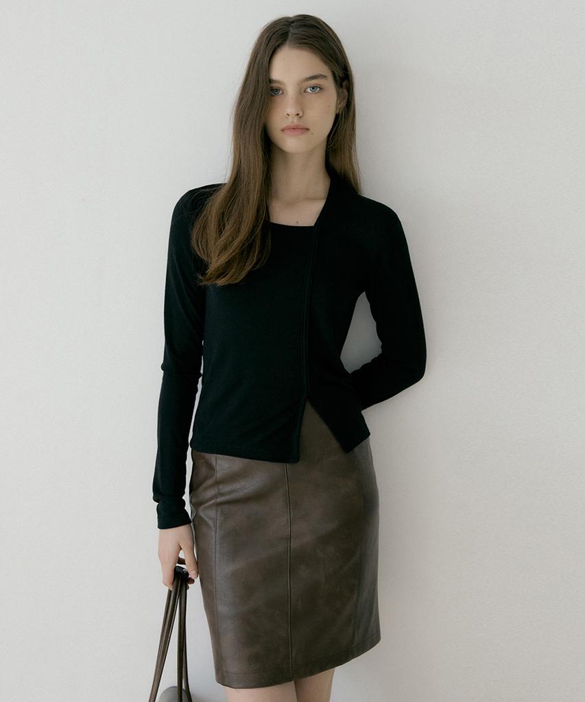 REORG Rie Classic Leather Skirt Brown