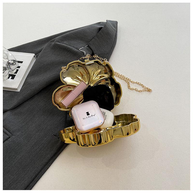 Fashion Metal Flower Shaped Crossbody Bag for Women Gold Box Shoulder Bags Shinny Evening Party Clutch Bag Small Phone Purses
