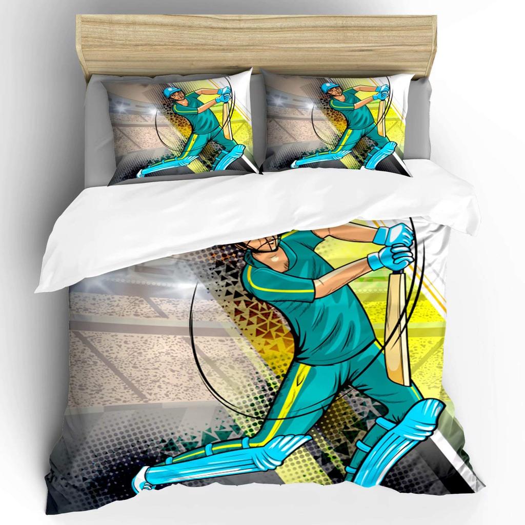 Cricket Soft Duvet Cover Abstract Sports Patern Theme Beding Player Playing Game of Cricket for Bedrom Decoration for Men Adult Peoples