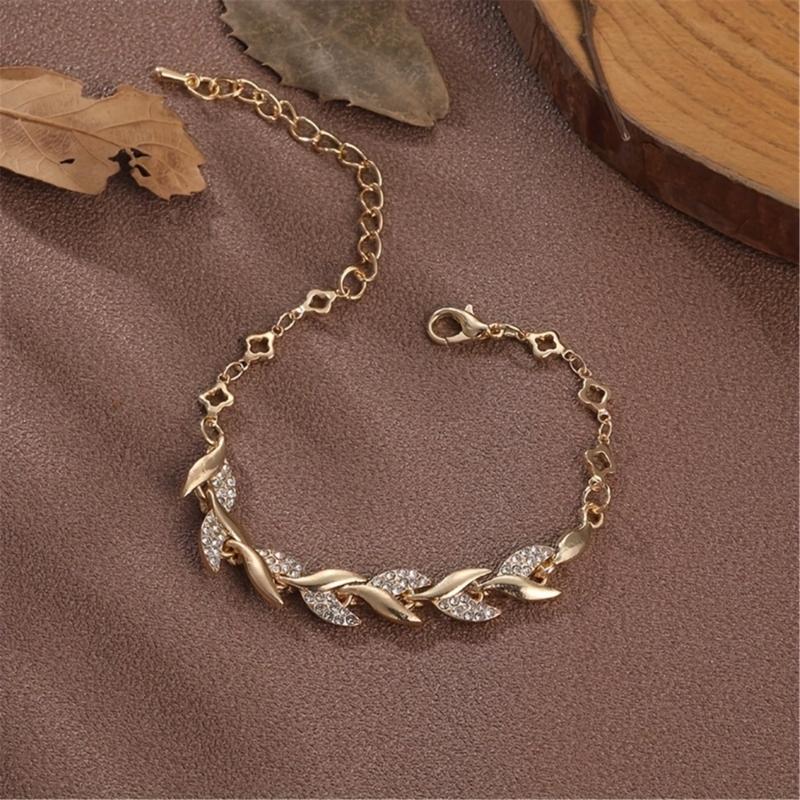 Classical Gold Silver Leaf Design Wrist Chain Alloy Bracelet Comfortable Wrist Bangle Jewelry for Various Occasions
