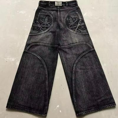 ZYLLO Streetwear Washed Retro Baggy Jeans Goth Hip-hop Personality Harajuku Trendy Black Straight Pant Y2K Wide Leg Pants Unisex