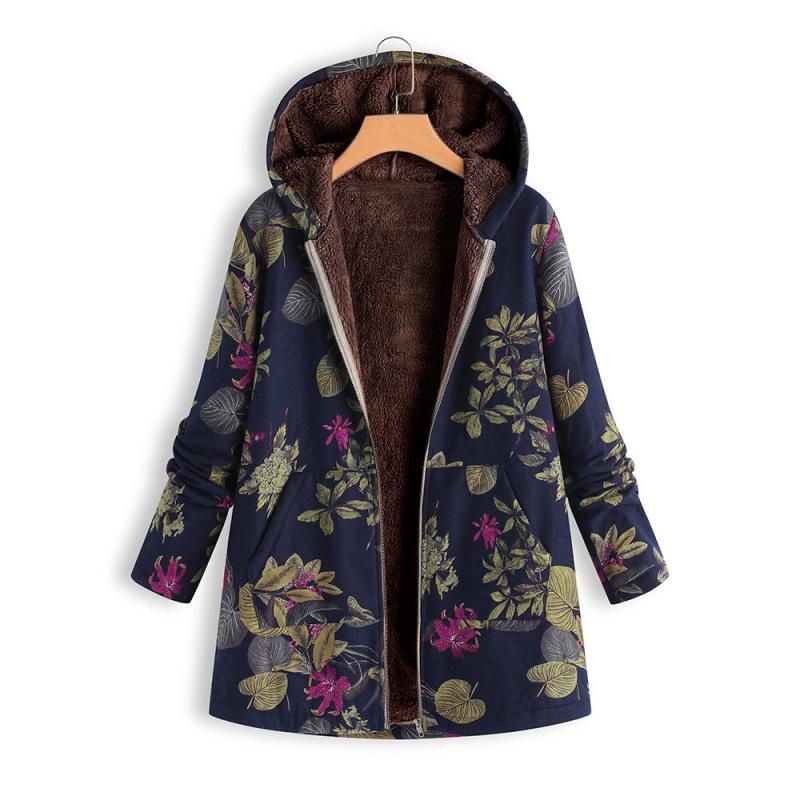 2025 European and American women's long-sleeved zipper hooded thickened composite cotton-padded coat printed medium and long cotton-padded coat