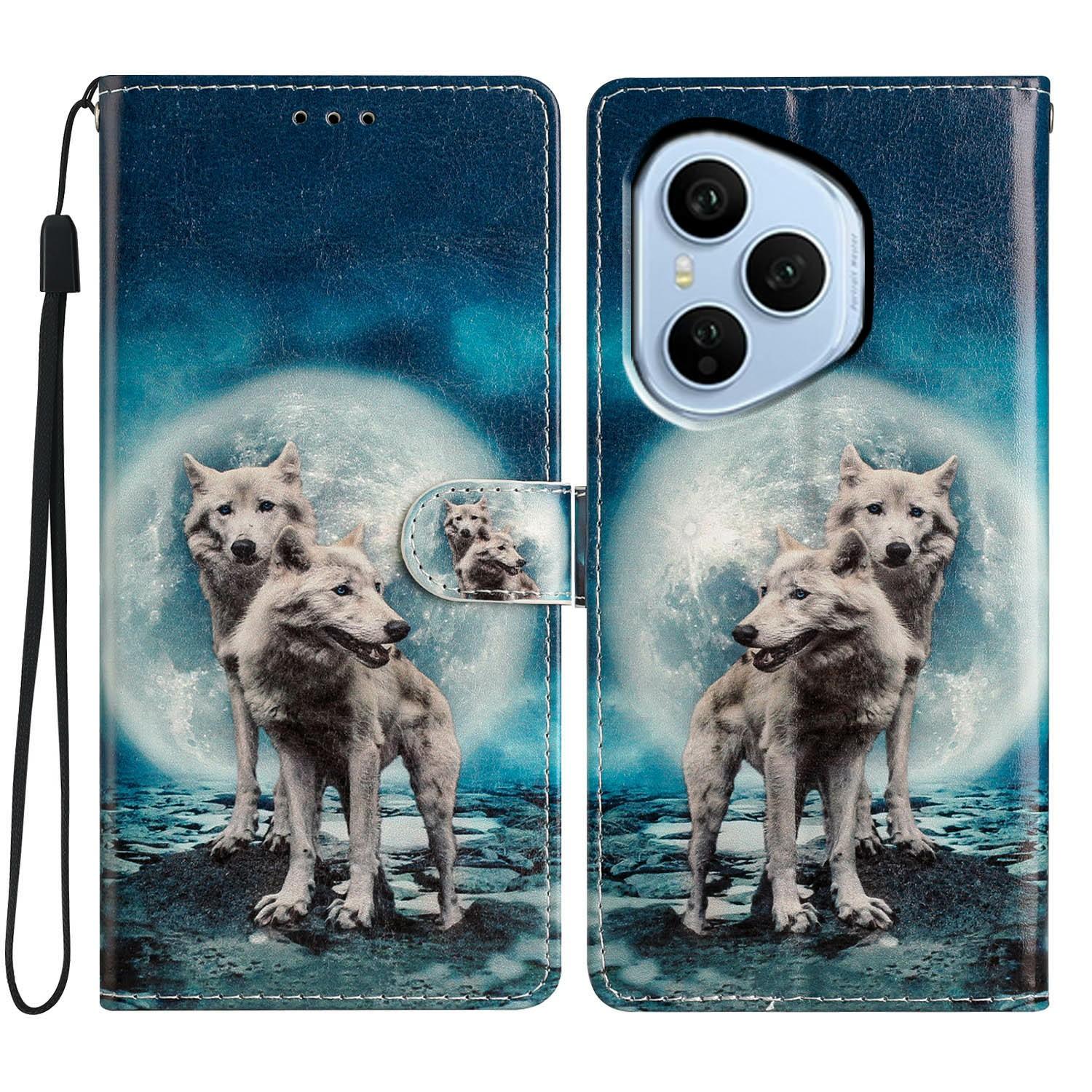 

Для Honor 400 Pro 5G (Глобальный) Чехол-кошелек из искусственной кожи с принтом, подставка, чехол для телефона с ремешком Two Wolves