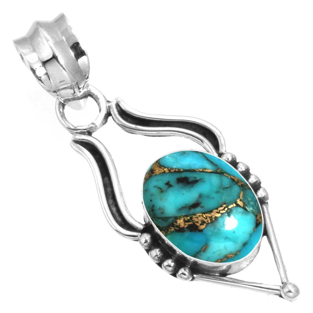925 Sterling Silver Pendant Women Gemstone Handmade Jewelry Halloween Gift Blue Green Purple Copper Turquoise Pearl Lapis Mother Of Pearl Costume