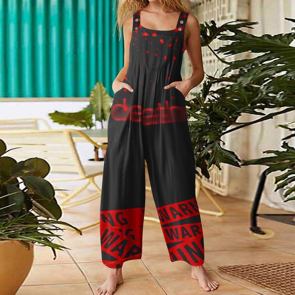 Women's Fashion St. Patrick's Day Printed Casual Loose Retro Suspender Jumpsuit