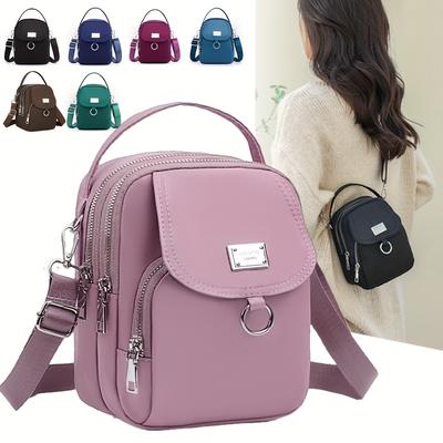 Lightweight Nylon Women's Crossbody Bag - Casual Mini Handbag with Multiple Zip Compartments, Detachable Shoulder Strap