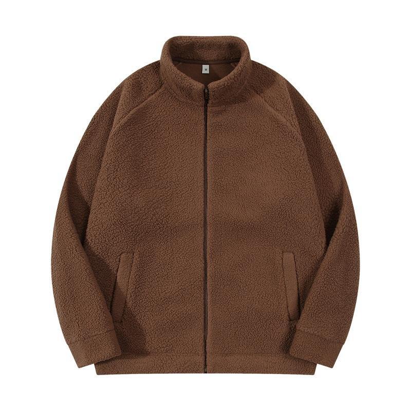 

2026 Autumn And Winter New Polar Fleece Jacket Plus Velvet Thickened Solid Color Stand-up Collar Sweater Cardigan Jacket For Men M хаки