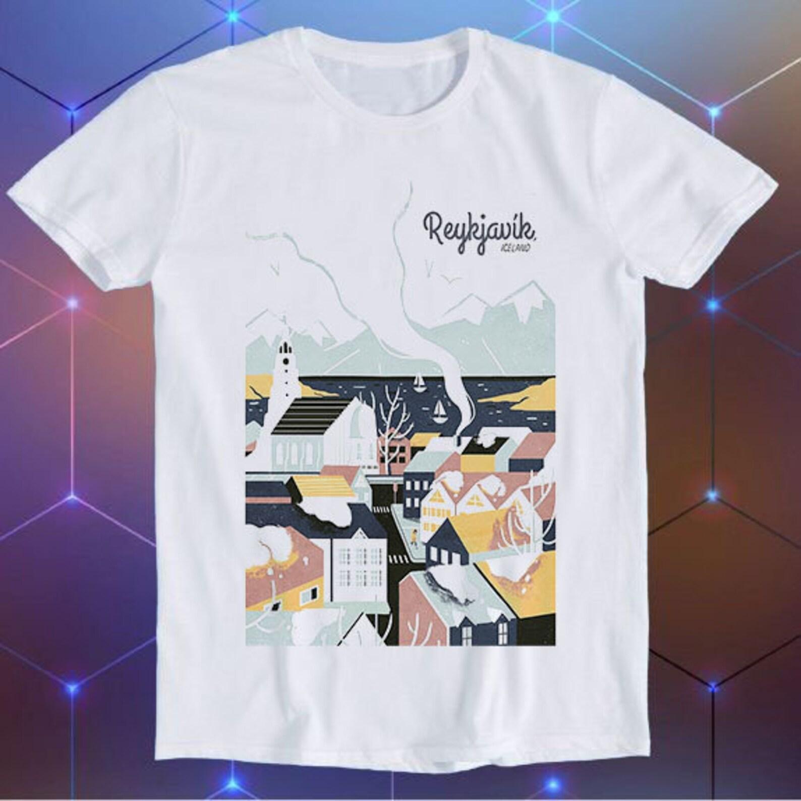 Reykjavik Iceland Travel Poster Art Drawing Anime Funny Meme Cool Funny Gift T-Shirt E649 4XL