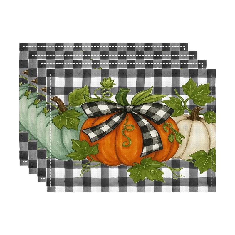 4/6/8pcs Thanksgiving Pumpkin Leaf Turkey Autumn Linen Placemat Square Table Mats for Autumn Party Festival Kitchen Decoration