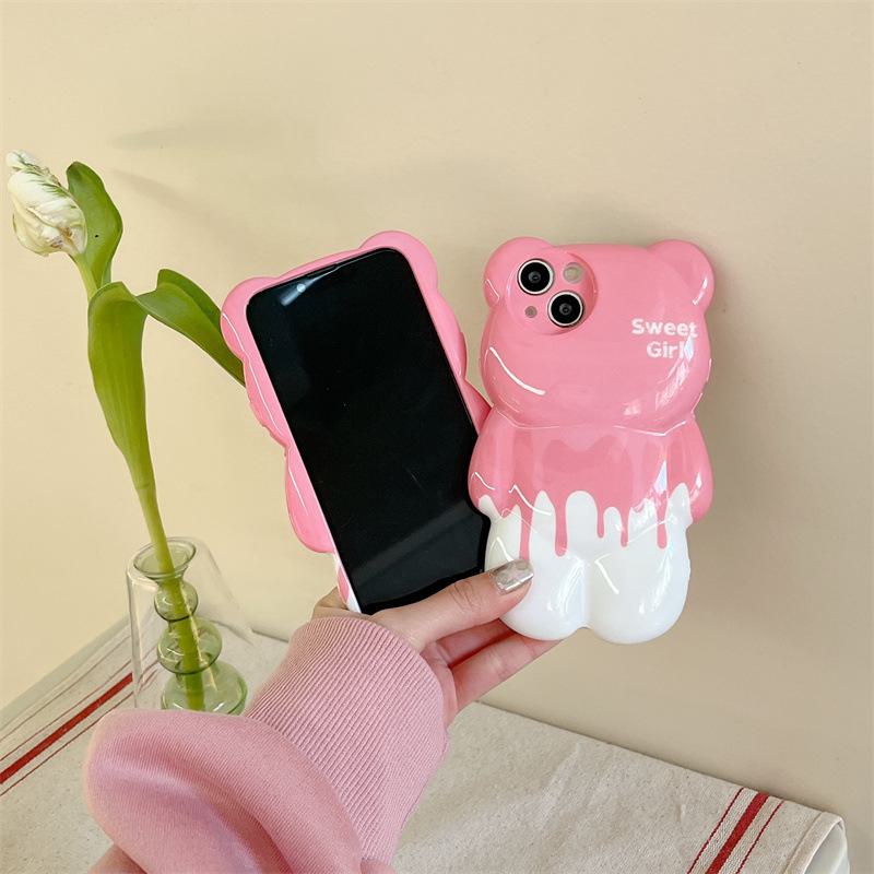 Verlauf Cremefarbenes Rosa Bär Anti-Fall Cartoon Weiche Handyhülle für Apple 14 Promax, 13, 12, 11.