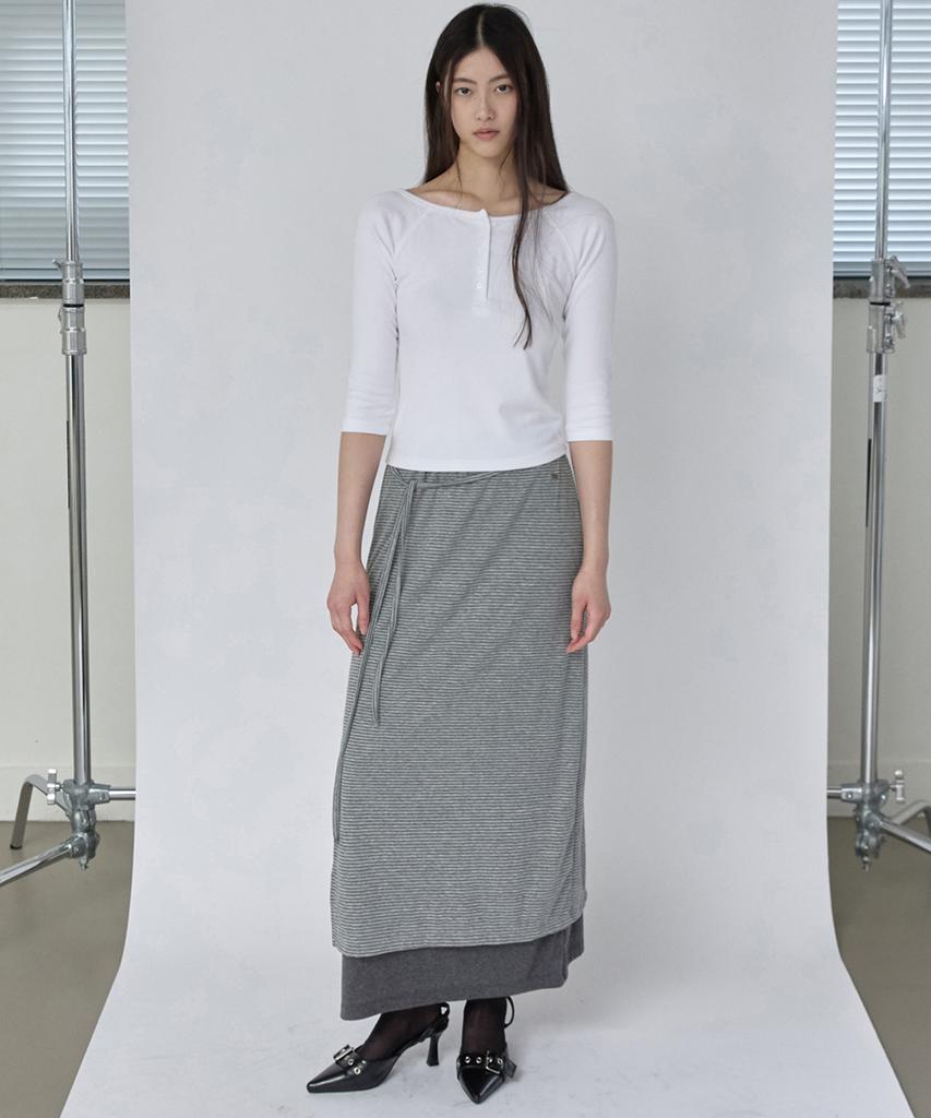 Lense Striped Layered Long Skirt Gray