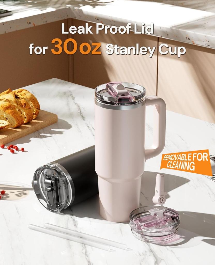 30oz Flip Straw Lid for Stanley Quencher H2.0 Tumbler Leak Proof Lid Replacement No Spill Cover for Stanley Cup Accessories