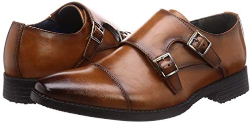 San-A Plus 2755 Men's Double Monk Business Shoes with Air Circulation Sole, Camel, Size 25.5cm