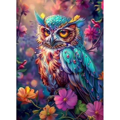 Pintura de diamante con diseño de búho colorido, bordado de punto de cruz, mosaico, arte de diamante redondo completo, pintura de animales, hecha a mano, pasatiempo
