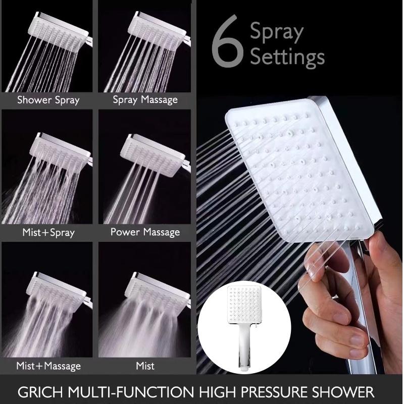 Fyrkantigt Handhållet Duschhuvudset Med Sex Funktioner Och Tryckökning