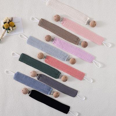 Pure Cotton Crinkle Cloth Baby Pacifier Chain with Beech Wood Clip