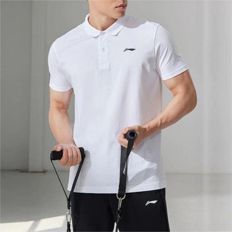 Li Ning Fitness Series Logo Print Casual Short Sleeve Polo Shirt Men Polo Shirts White APLT321-1