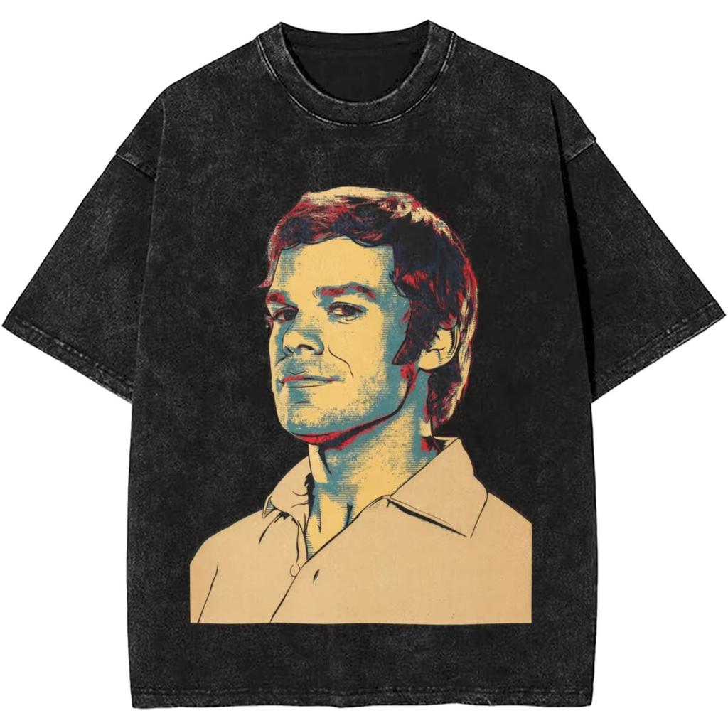 New Dexter Morgan Edition Middle Finger Retro Fashion Washed Tshirt Summer Top Cotton Mens and Womens Tshirt