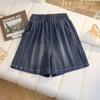 Women's Summer Retro Denim Shorts - Loose Fit, Plus Size, Slimming, Elastic Waist, Wide Leg Design