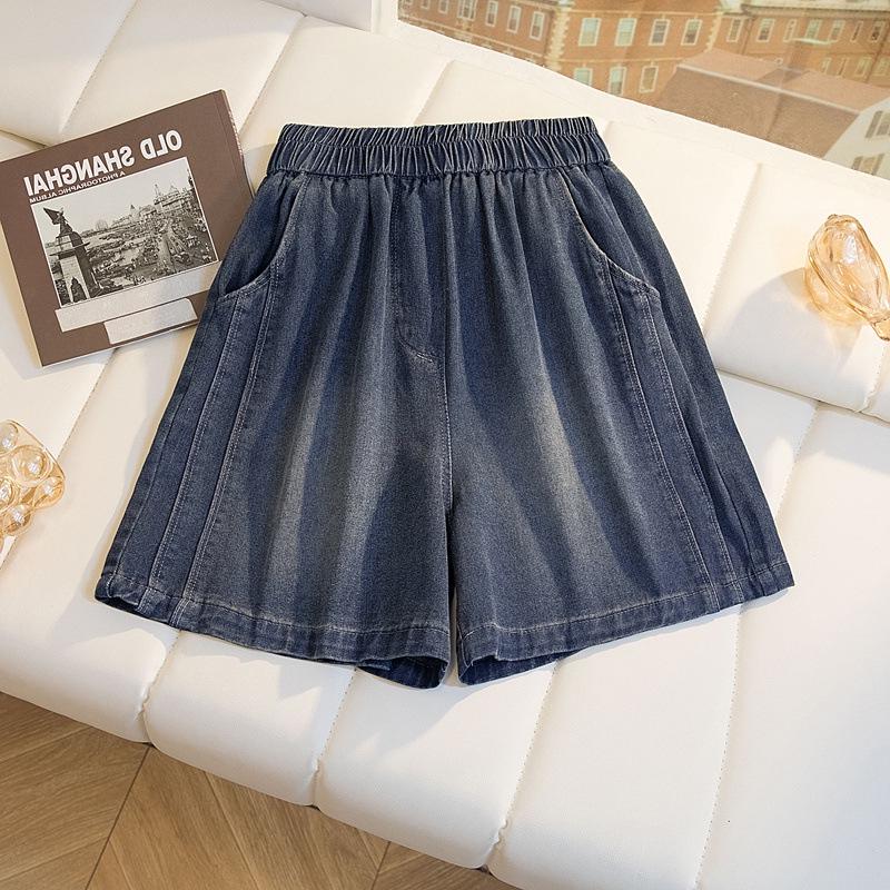 Women's Summer Retro Denim Shorts - Loose Fit, Plus Size, Slimming, Elastic Waist, Wide Leg Design