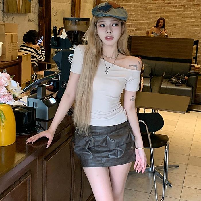 Summer MODAL COTTON Sexy Off Shoulder T Shirt Women’s Short-sleeve T-shirt Casual Slim Elastic Skinny Y2k Tops Women Clothing