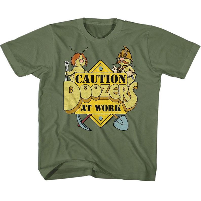 Fraggle Rock Caution Doozers Military Green Youth T-Shirt 100