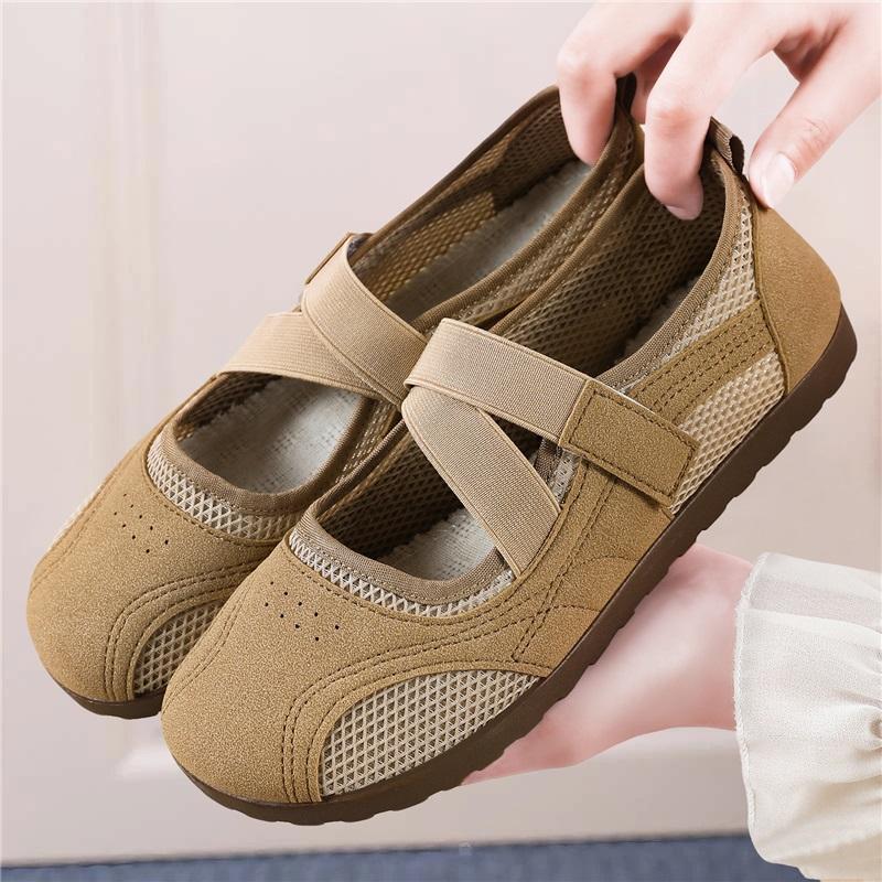Women Cutout Mesh Mary Jane Flats Breathable Hook and Loop Shoes