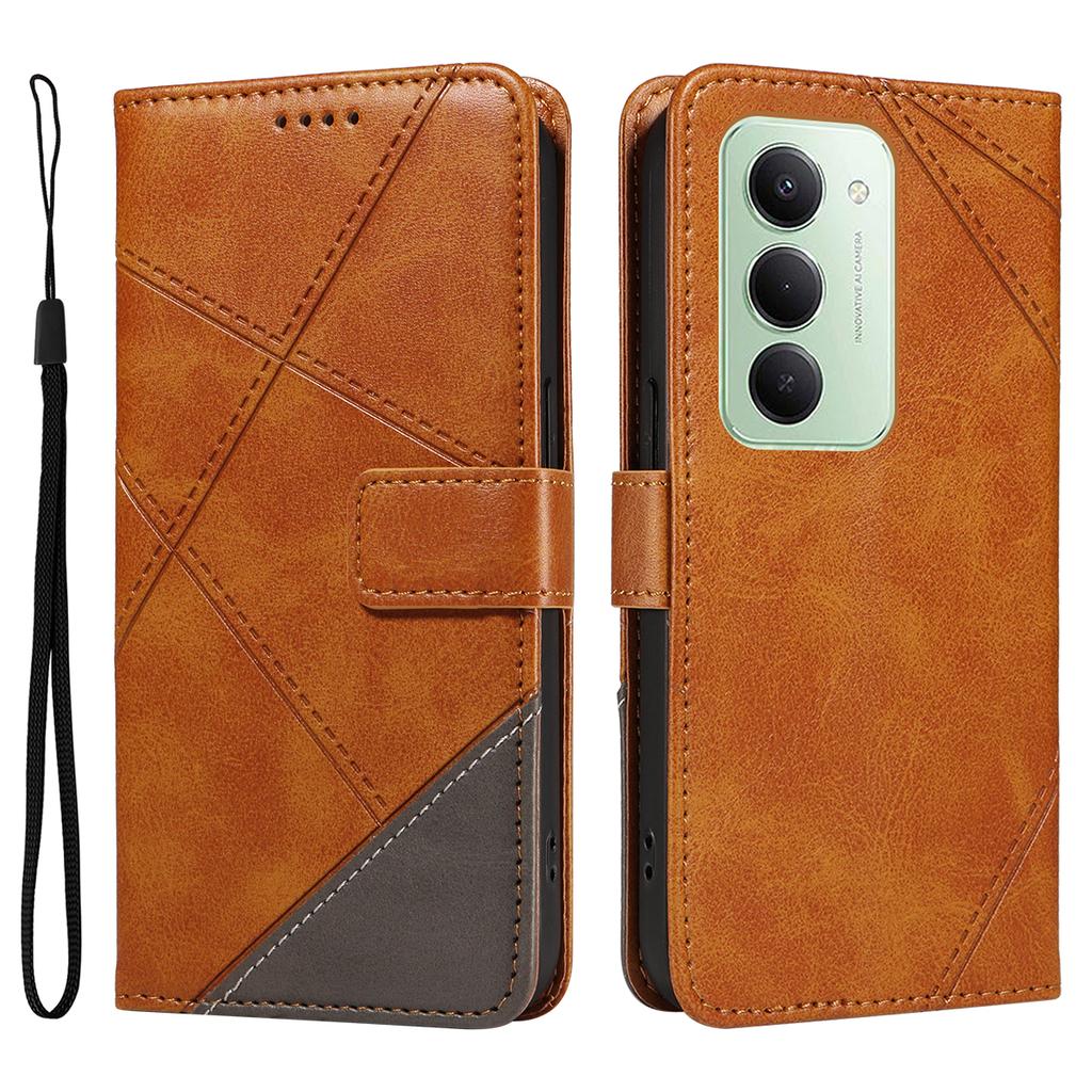 For Xiaomi Redmi 15 4G (EU) (171mm) Leather Case Geometric Line Design Wallet Phone Cover with Wrist Strap