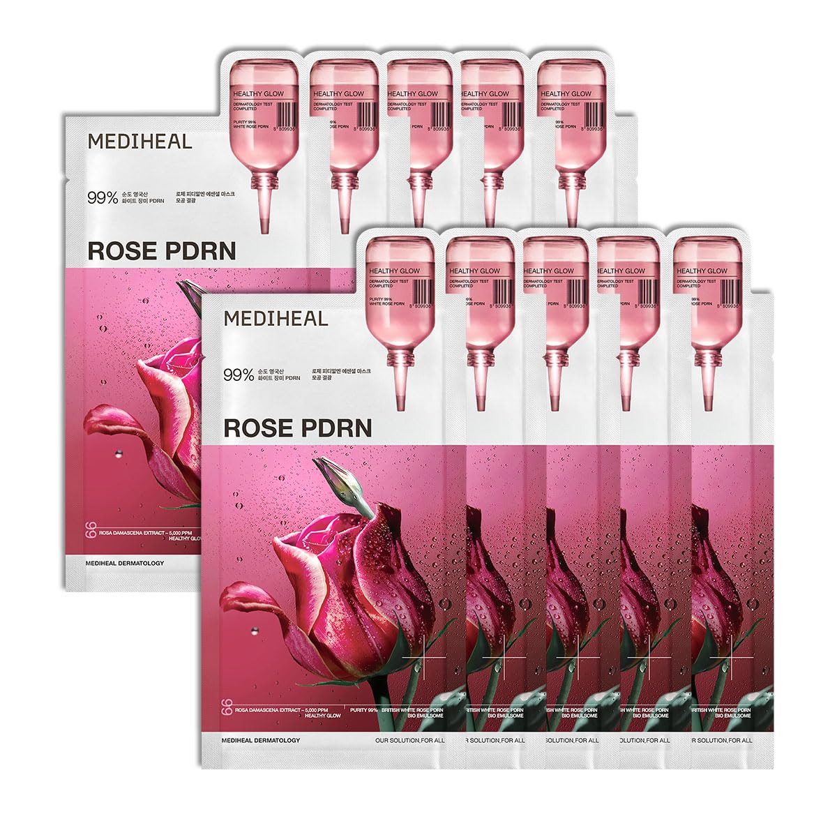 

Mediheal Rose PDRN Essential Sheet Mask 10 Pcs. 99% Pure White Rose PDRN & Hyaluronic Acid for Hydrating, Firming, and Enhancing Moisture Barrier 10pcs
