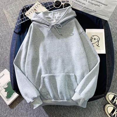 Fleece Lined Hoodie Sweatshirt Loose Unisex Autumn Winter Couple Tops Color Block Design Full Sleeve Thick Winter Style