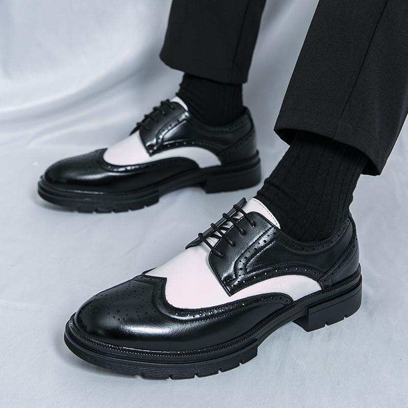 Fashion Men Fashion Wedding Party Shoes Flats Men's Business Shoes Brogue Color Matching Walking Footwear Oxford Dress Leather Shoes
