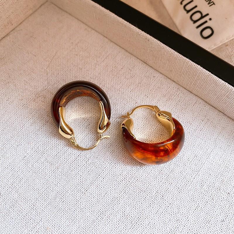 Vintage Ethnic Silver Needle Diamond Inlaid Round Flower Acrylic Resin Stud Earrings for Women