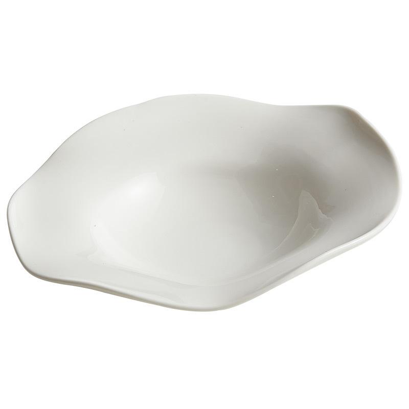Ceramic Straw Hat Dish Irregular Salad Dish Soup Dish Special Tableware White Artistic Conception Dish.
