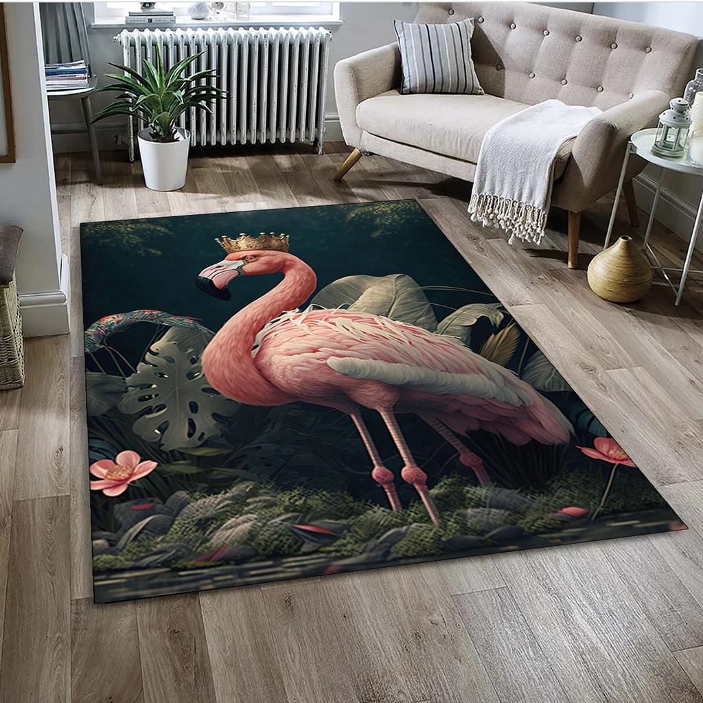 Tappeto Tappetino Decorazione per Casa Soggiorno Camera da Letto Divano Zerbino, Tappeto per Area Bambini Tappetino Antiscivolo con Uccello Flamingo Rosa Cartoon Foresta Pluviale