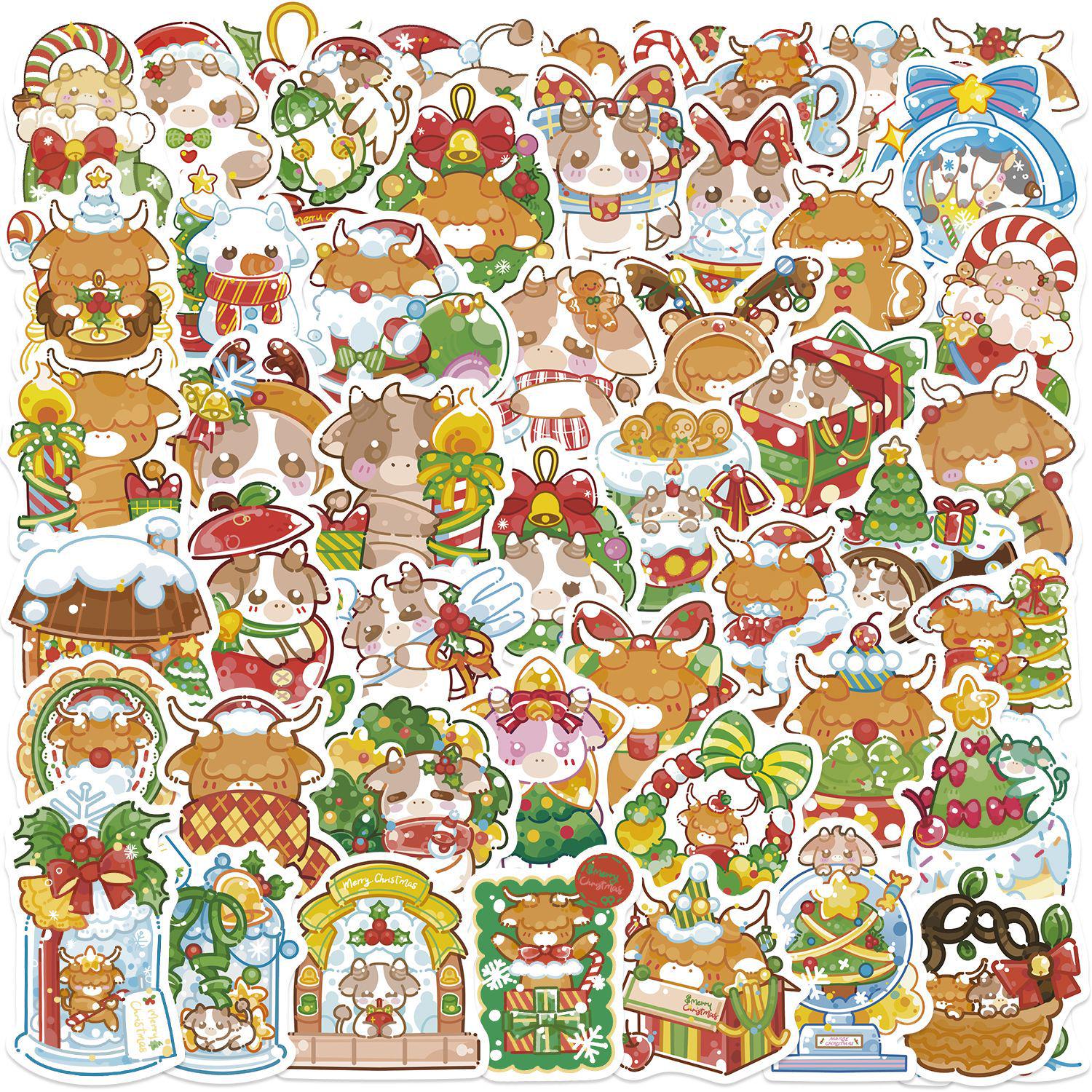 50 Christmas Little Calf Cartoon Graffiti Stickers: Waterproof for Phone Cases & Scrapbooks. YCK264