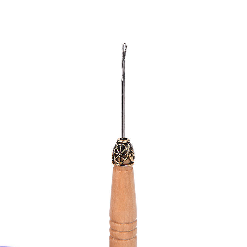 Wood Handle Feather Hair Extension Kit Thread Hook Needle Pulling Tool Salon Diy
