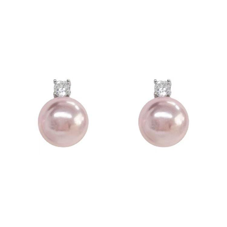 Pink Pearl Zirconia Stud Earrings - Elegant, Luxurious Fashion Jewelry for Women