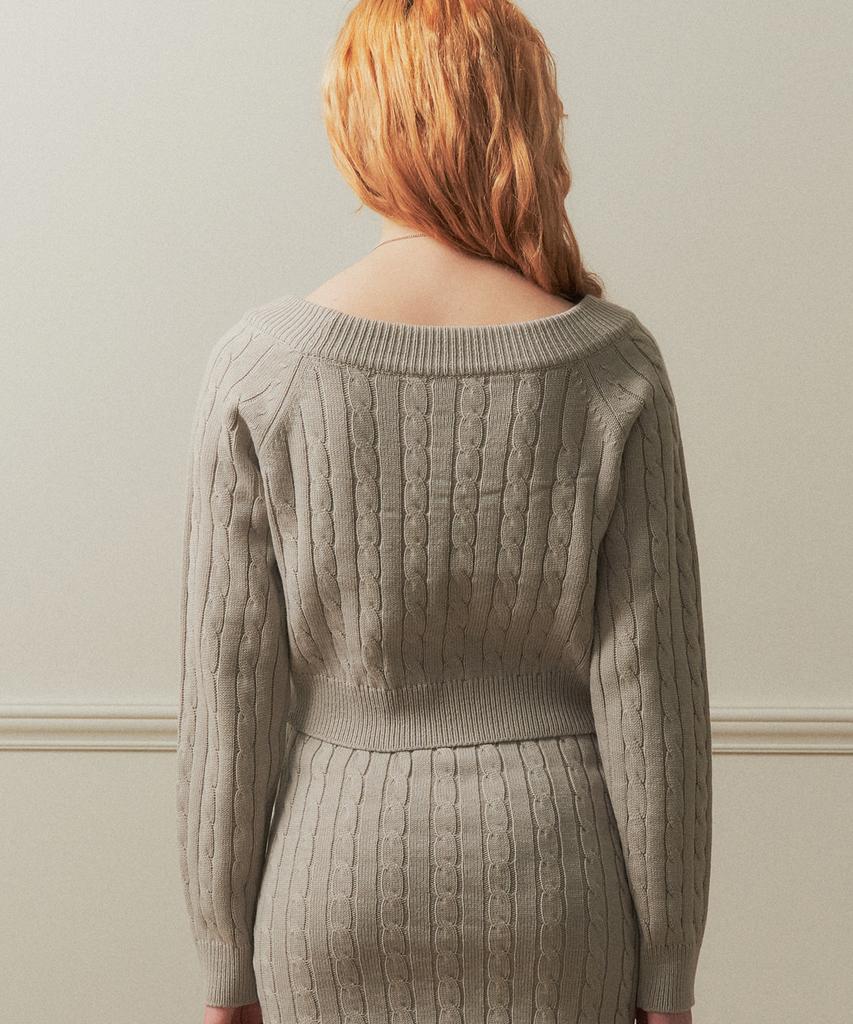 Tobaseu Wool Cable Knit Off-Shoulder Top (Gray)