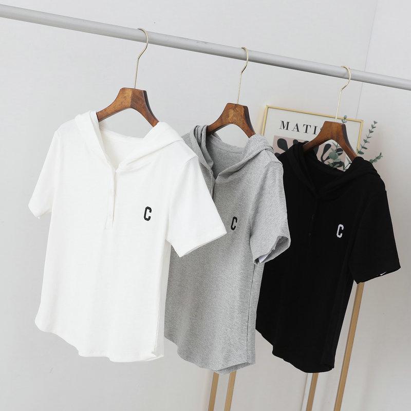 2022 Summer Korean Hooded Button T-shirt - Hot Celebrity Short-Sleeve, Loose Fit for Female Students